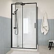 AURLANE - Cabine de Douche Rectangle 115x90 - Colonne Thermostatique Noire et Receveur Bas Effet Pierre - vignette