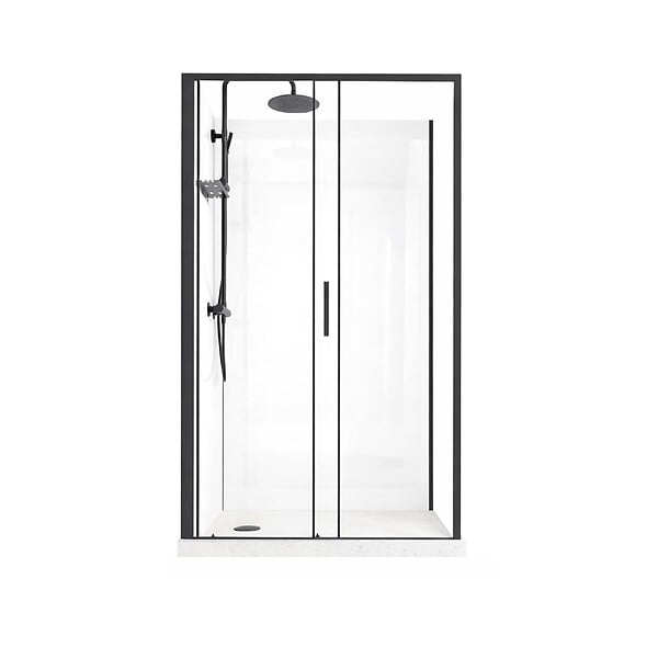 AURLANE - Cabine de Douche Rectangle 115x90 - Colonne Thermostatique Noire et Receveur Bas Effet Pierre - large