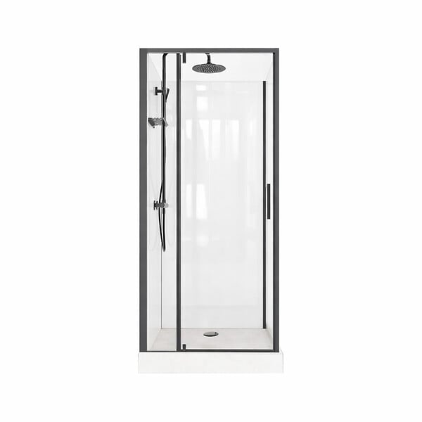 AURLANE - Cabine de Douche Carrée 90x90 - Colonne Thermostatique Noire et Receveur Haut Effet Pierre - large