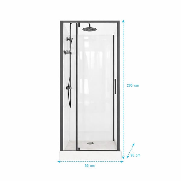 AURLANE - Cabine de Douche Carrée 90x90 - Colonne Thermostatique Noire et Receveur Haut Effet Pierre - large