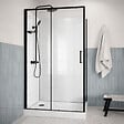 AURLANE - Cabine de Douche Rectangle 115x90 - Colonne Thermostatique Noire et Receveur Haut Effet Pierre - vignette