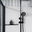 AURLANE - Cabine de Douche Rectangle 115x90 - Colonne Thermostatique Noire et Receveur Haut Effet Pierre - vignette