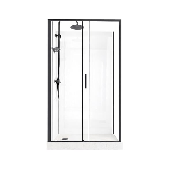 AURLANE - Cabine de Douche Rectangle 115x90 - Colonne Thermostatique Noire et Receveur Haut Effet Pierre - large