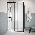AURLANE - Cabine de Douche Rectangle 115x90 - Colonne Thermostatique Noire et Receveur Haut Effet Pierre - vignette