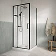 AURLANE - Cabine de Douche Carrée 90x90 - Colonne Thermostatique Noire et Receveur Bas Effet Pierre - vignette