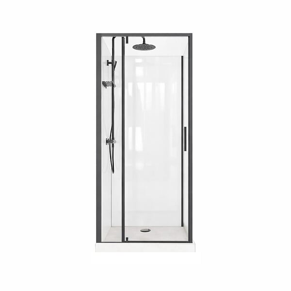 AURLANE - Cabine de Douche Carrée 90x90 - Colonne Thermostatique Noire et Receveur Bas Effet Pierre - large