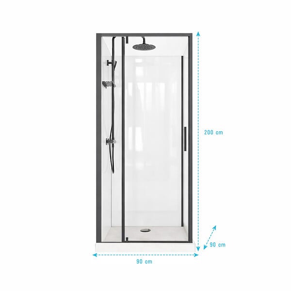 AURLANE - Cabine de Douche Carrée 90x90 - Colonne Thermostatique Noire et Receveur Bas Effet Pierre - large