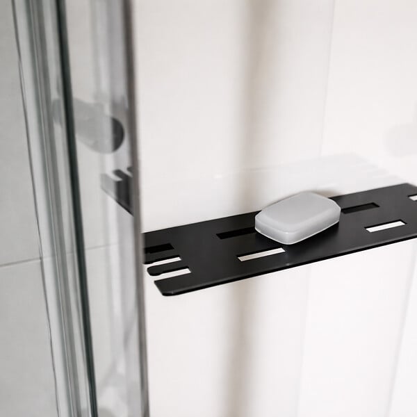 AURLANE - Cabine de Douche Carrée 90x90 - Colonne Thermostatique Noire et Receveur Bas Effet Pierre - large