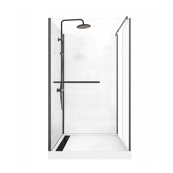 AURLANE - Cabine de Douche à l'Italienne 120x90 - Colonne Thermostatique Noire et Receveur Haut Effet Pierre - large