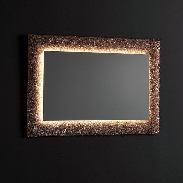 KIAMAMI VALENTINA - Miroir Avec Cadre En Perles De Verre Coulé Bronze Et Leds Intégrées 90X62 - large