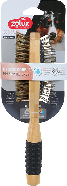 ZOLUX - Brosse double face pour chien - Bambou - Marron - Dog Salon - large