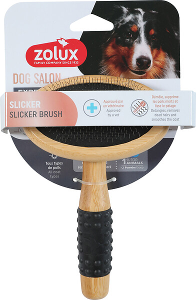 ZOLUX - Brosse slicker pour chien bambou Dog Salon Marron 17cm - large