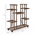 ID MARKET - Etagère à pots de fleurs porte plante en bois 8 niveaux à roulettes - vignette