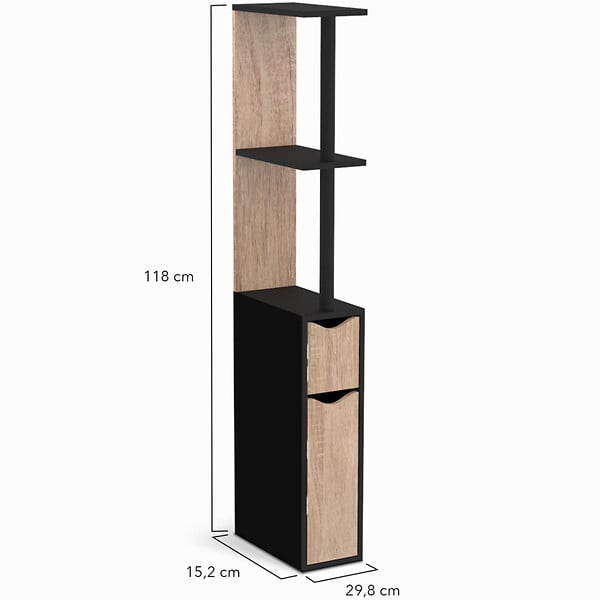 ID MARKET - Meuble WC étagère WILLY bois 2 portes noir et hêtre - large