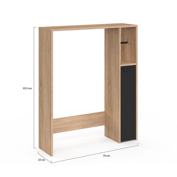 ID MARKET - Meuble dessus WC WALLIS avec placard  façon hêtre et noir - large