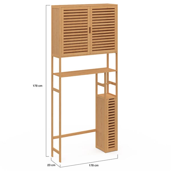 ID MARKET - Meuble WC 3 en 1 avec armoires de rangement bambou BEA - large