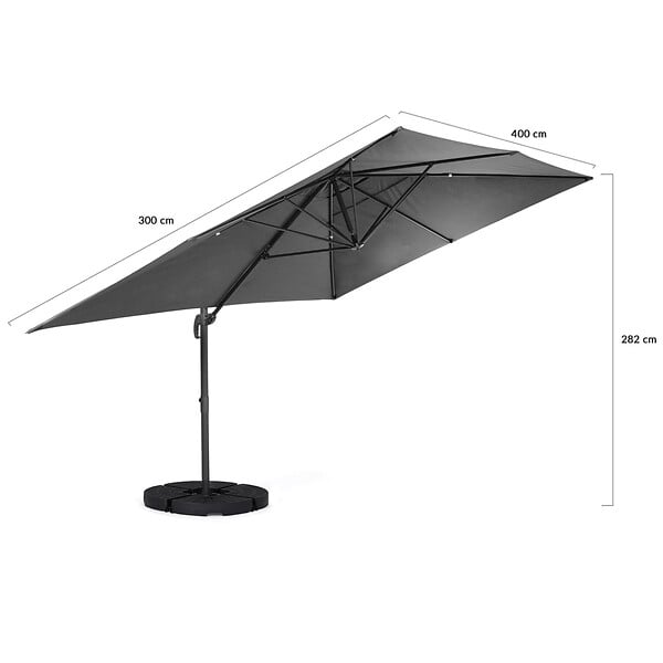 ID MARKET - Parasol déporté inclinable rotatif 360 CALVI gris 3x4 M avec 4 dalles et housse - large