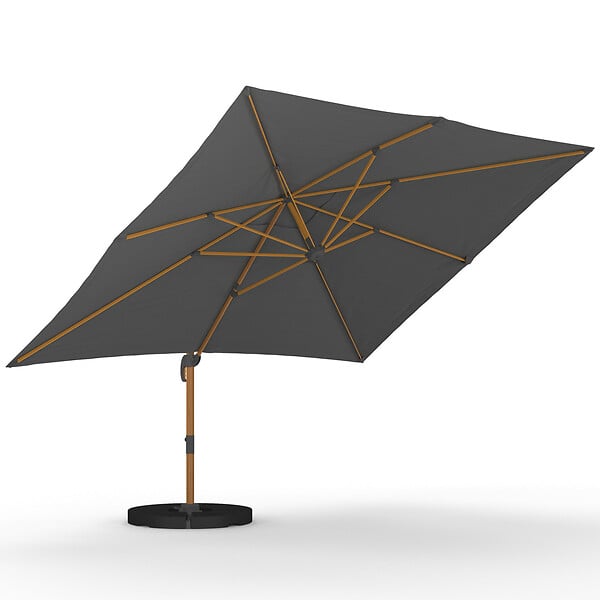 ID MARKET - Parasol déporté inclinable rotatif 360 CALVI mat effet bois et toile grise 3X4M avec housse - large