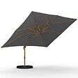 ID MARKET - Parasol déporté inclinable rotatif 360 CALVI mat effet bois et toile grise 3X4M avec housse - vignette