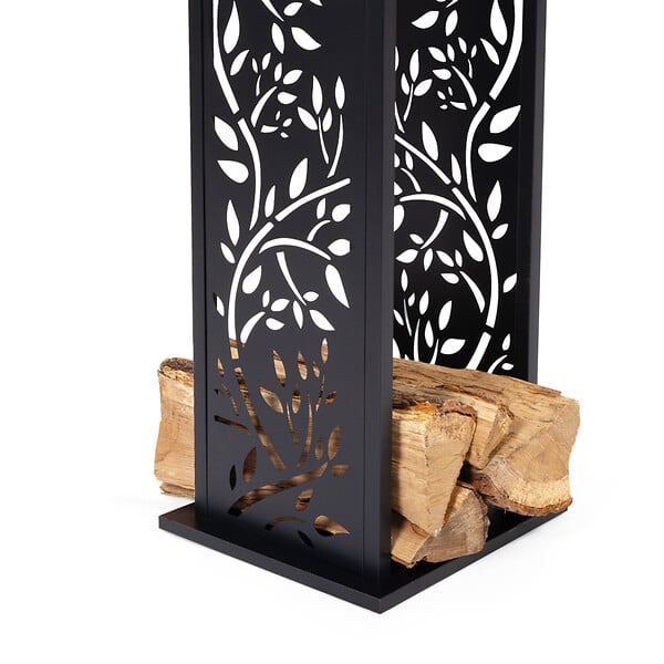 ID MARKET - Range bûches vertical acier noir motif arbre H.112 CM pour cheminée - large