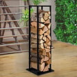 ID MARKET - Range bûches vertical acier noir avec étagère H.112 CM pour cheminée - vignette