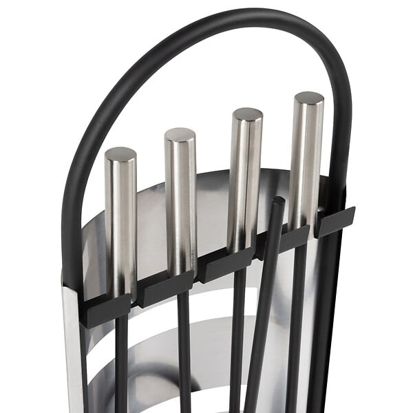 ID MARKET - Ensemble serviteur de cheminée noir inox 5 éléments pelle balai tisonnier pince avec support - large