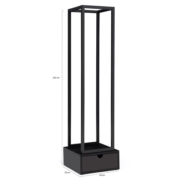 ID MARKET - Range bûches vertical acier noir H. 125 CM avec tiroir pour cheminée - large