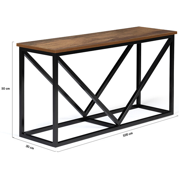 ID MARKET - Range bûches horizontal HAWKINS acier noir plateau bois foncé pour cheminée - large