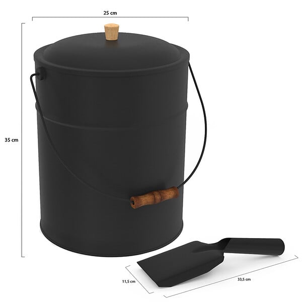 ID MARKET - Seau à cendres 15 L avec pelle et couvercle - large