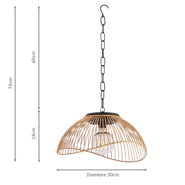 ID MARKET - Lampe solaire extérieure SYDNEY suspension en métal effet rotin - large