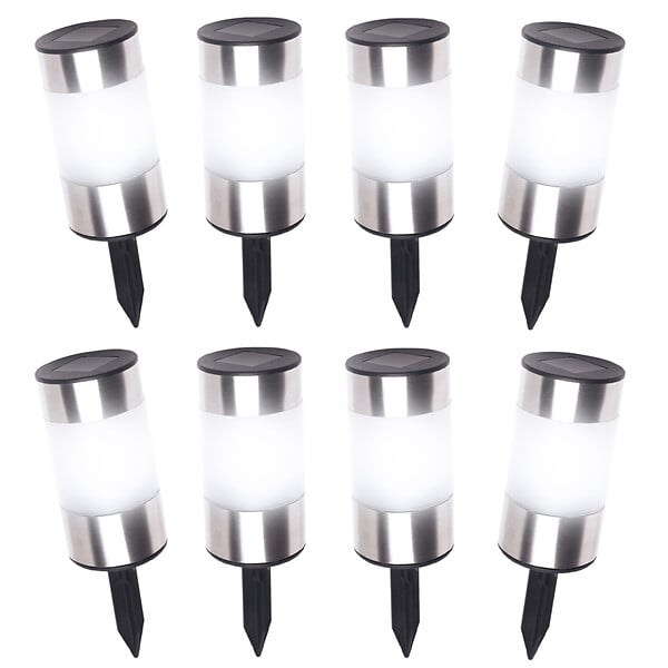 ID MARKET - Lot de 8 bornes solaires design inox 2 en 1 - large