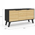 ID MARKET - Buffet bas scandinave 113 cm FINN 3 portes noir et bois façon hêtre - vignette