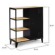 ID MARKET - Buffet d'appoint 3 étagères et placard métal noir et plateau bois 70 cm ESTER design industriel - vignette