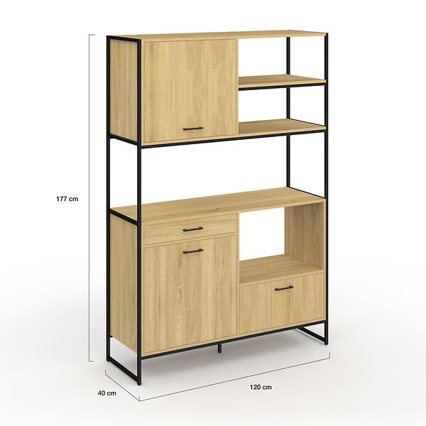 ID MARKET - Buffet de cuisine 120 CM DETROIT meuble 3 portes + 1 tiroir design industriel - large