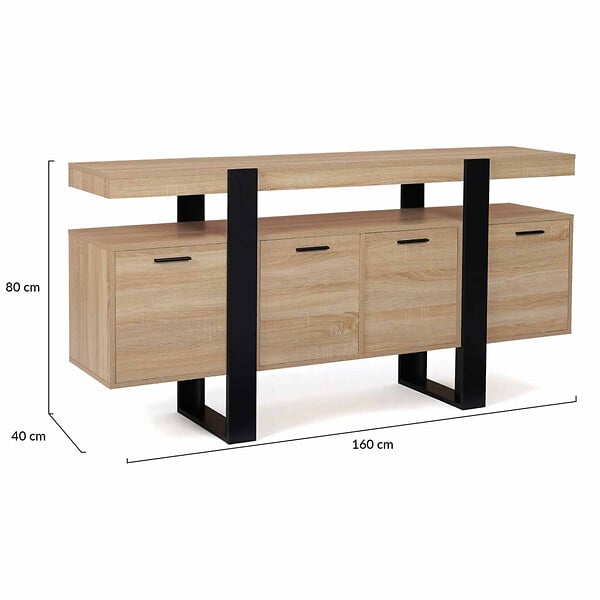 ID MARKET - Buffet 160 cm PHOENIX XXL 4 portes bois et noir - large