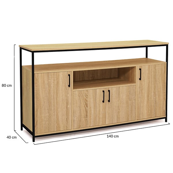 ID MARKET - Buffet 140 cm DETROIT 4 portes avec niche design industriel - large