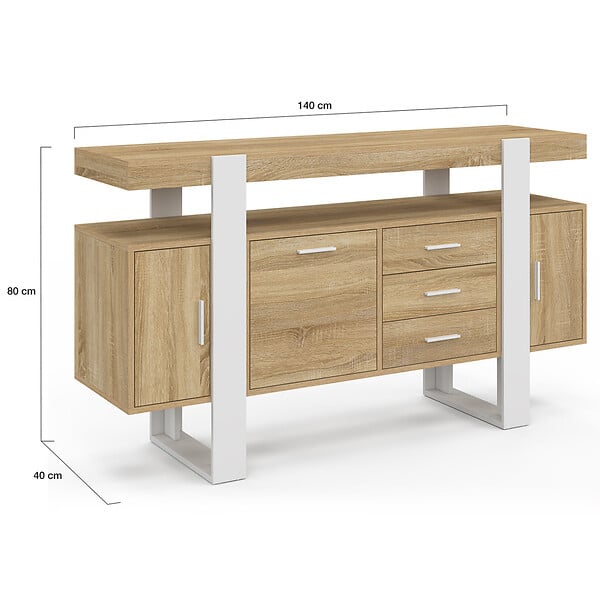 ID MARKET - Buffet 140 cm PHOENIX 3 portes et 3 tiroirs bois et blanc - large