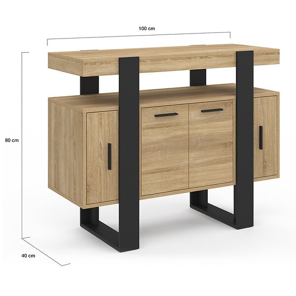 ID MARKET - Buffet 100 cm PHOENIX 4 portes bois et noir - large