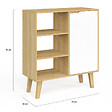 ID MARKET - Buffet d'appoint 3 étagères et placard 70 cm FINN blanc et bois façon hêtre - vignette