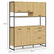 ID MARKET - Buffet casserolier de cuisine 140 cm DETROIT 5 portes + 3 tiroirs design industriel - vignette