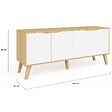 ID MARKET - Buffet bas scandinave 140 cm FINN  4 portes blanc et bois façon hêtre - vignette