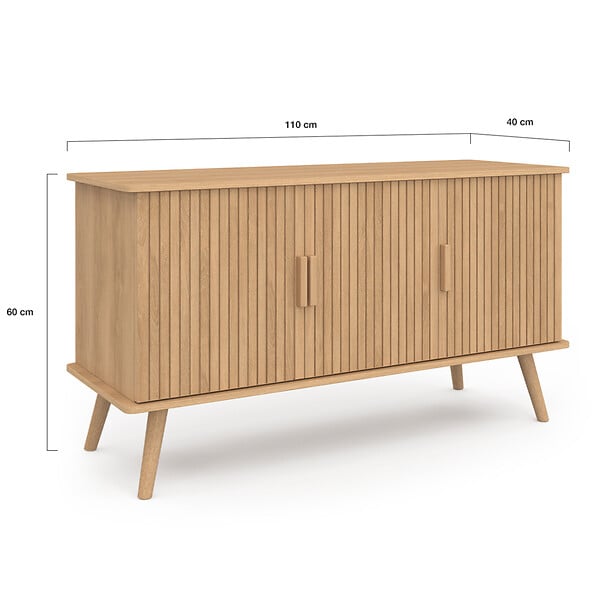 ID MARKET - Buffet 110 cm JULIETTE 3 portes lattes tasseau bois coloris chêne - large