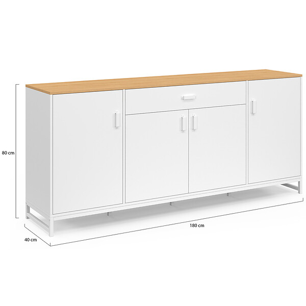 ID MARKET - Buffet 180 cm WASHINGTON XXL 4 portes et 1 tiroir bois et blanc - large