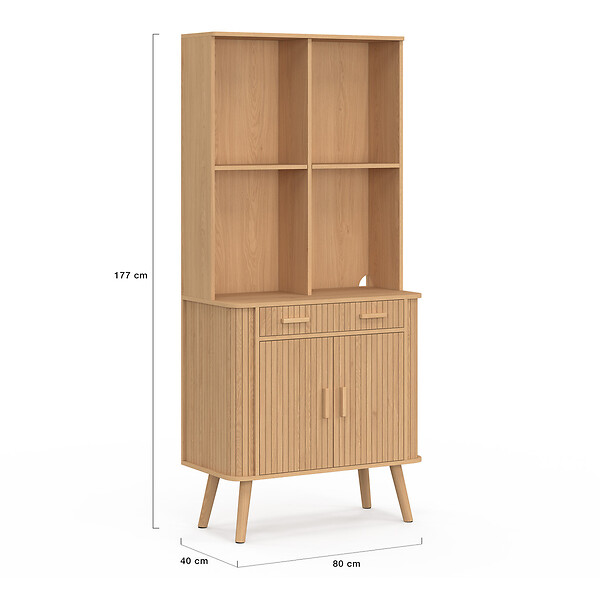 ID MARKET - Buffet de cuisine 80 CM ROMIE 2 portes + tiroir effet lattes tasseau de bois - large