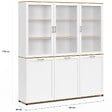 ID MARKET - Buffet vaisselier 160 cm VITO meuble de cuisine 6 portes blanc et bois - vignette
