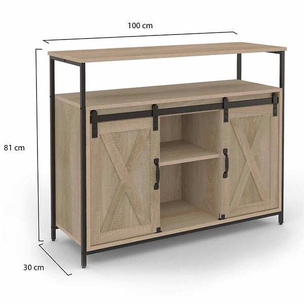ID MARKET - Buffet 100 cm QUEBEC 2 portes grange coulissantes design industriel - large