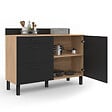 ID MARKET - Buffet bas casserolier de cuisine 120 cm CINA plan de travail H.83 cm 1 porte + 3 tiroirs façon hêtre et noir - vignette