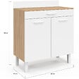 ID MARKET - Buffet bas de cuisine 80 cm CINA plan de travail H.83 cm 2 portes + tiroir façon hêtre et blanc - vignette