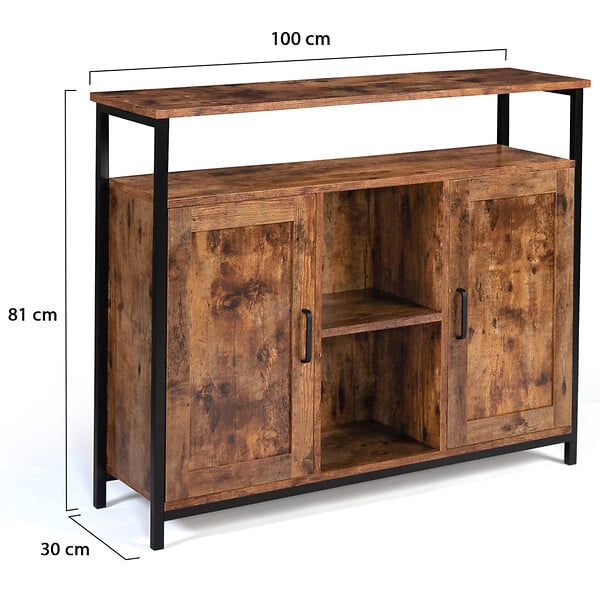 ID MARKET - Buffet 100 cm DAYTON  2 portes avec étagères effet vieilli design industriel - large