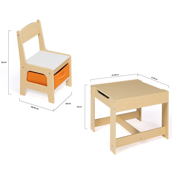 ID MARKET - Table à dessin reversible + 2 chaises GABRIEL avec bacs de rangement bois façon hêtre - large